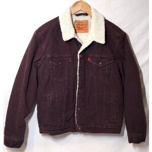EUC! Levi's Men's Medium Sherpa Lined Trucker Jacket Bayberry Canvas 16365-0134